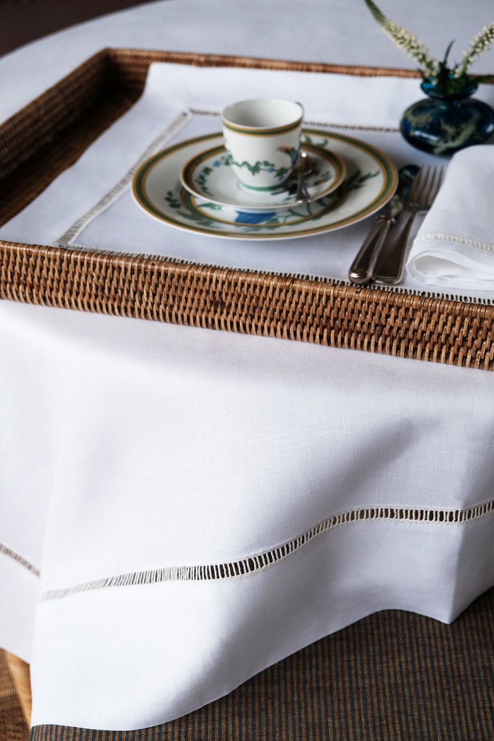 classic white linen tablecloth