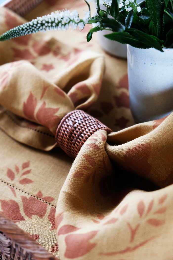 yellow linen placemats and napkins hand painted