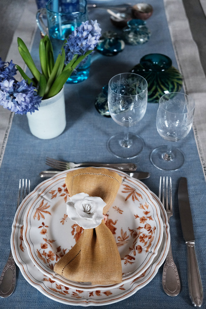 blue linen table runner