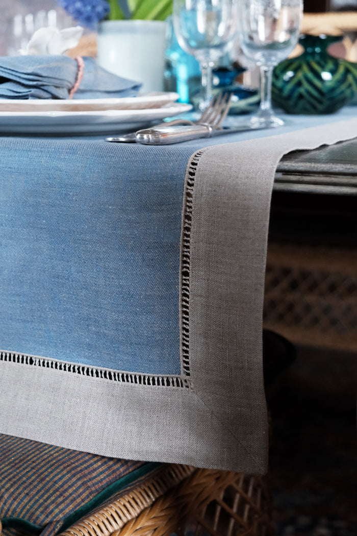 blue linen table runner