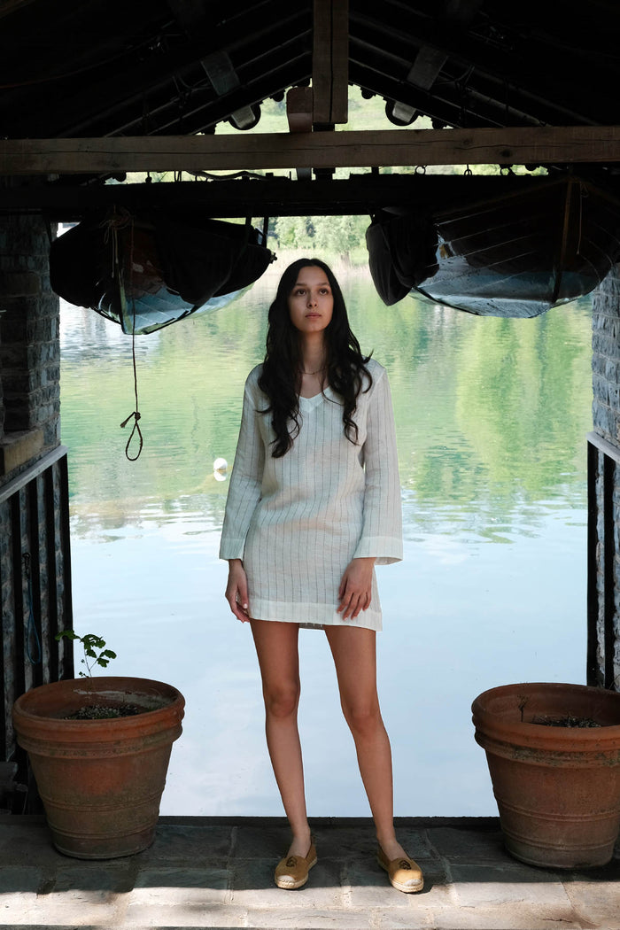 short-length linen white nightdress