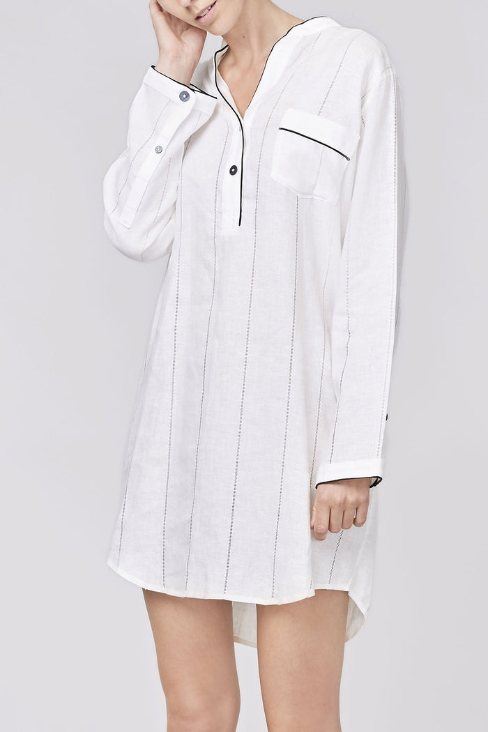short-length linen white sleep shirt