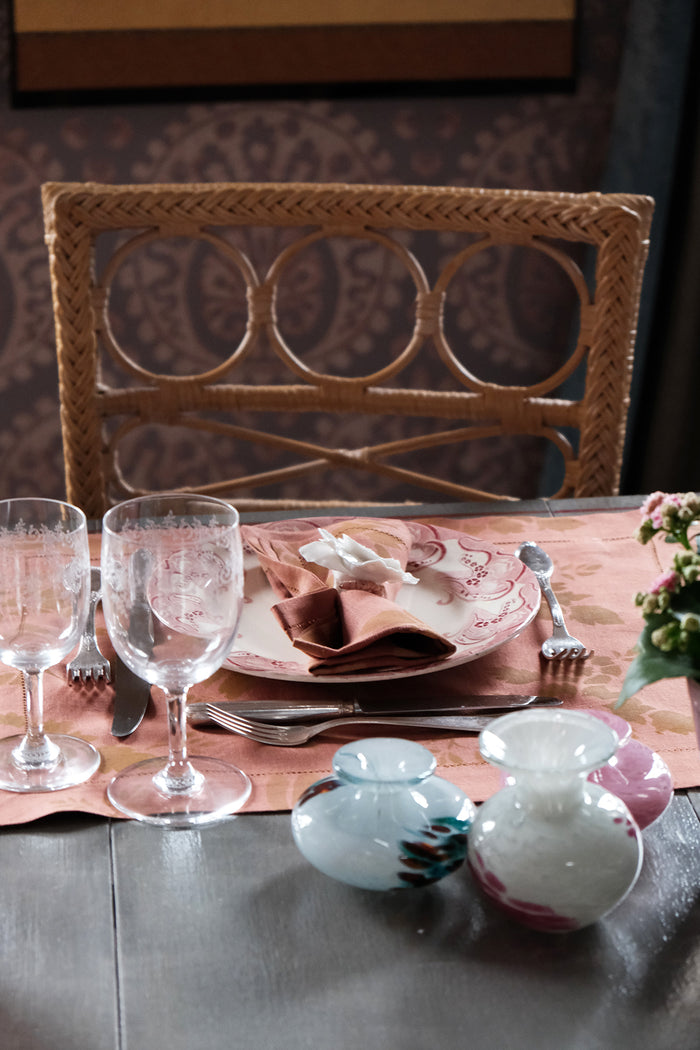 red linen placemats and napkins hand painted