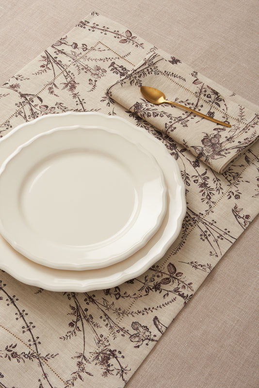 SET OF TWO PRINTED LINEN PLACEMATS FLOWER MEADOW