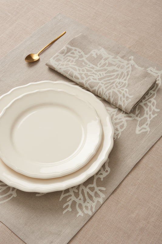 SET OF TWO BLOCK PRINTED LINEN PLACEMATS & NAPKINS