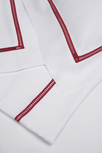 ‘BACCHETTA’ TRIM RED LINEN PILLOWCASE