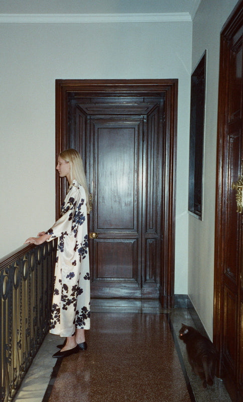 CELESTE MORNING GLOW SILK KAFTAN DRESS