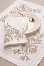SET OF TWO BLOCK PRINTED AJOUR LINEN PLACEMATS & NAPKINS