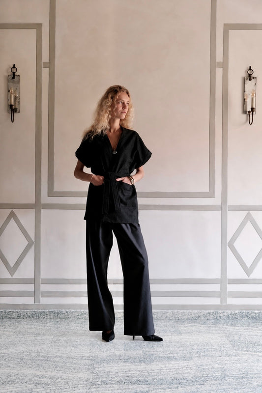 NICOLE WOOL FLANNEL TROUSERS SMOKE