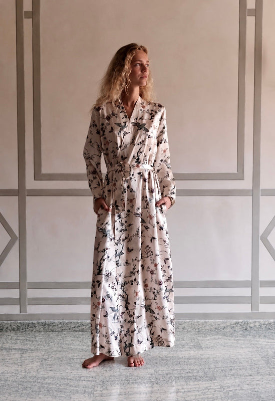 LUNA SILK CHINOISERIE MAXI SILK ROBE 