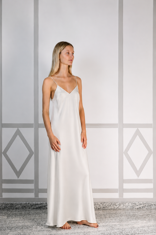 NYX MAXI CAMI SILK SLIP DRESS SNOW PRE-ORDER