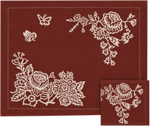 SET OF TWO BLOCK PRINTED AJOUR LINEN PLACEMATS & NAPKINS TERRA