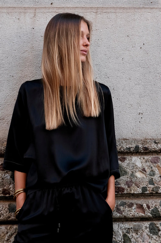 CELINE SILK T-SHIRT BLACK INK
