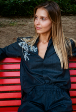 EMMA WOOL FLANNEL BLOCK PRINT SHIRT SLATE