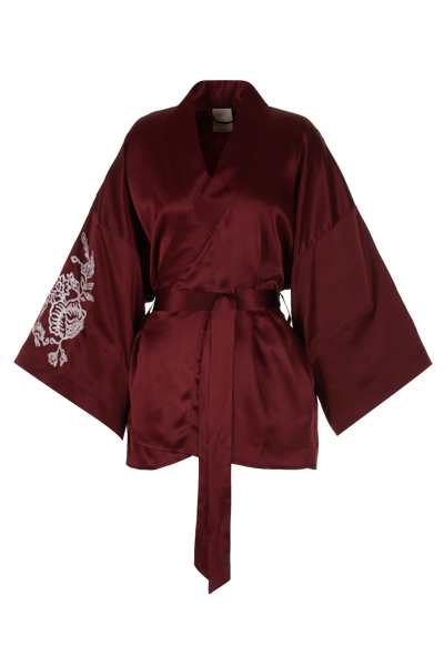 BELLA SILK BLOCK PRINT KIMONO CABERNET
