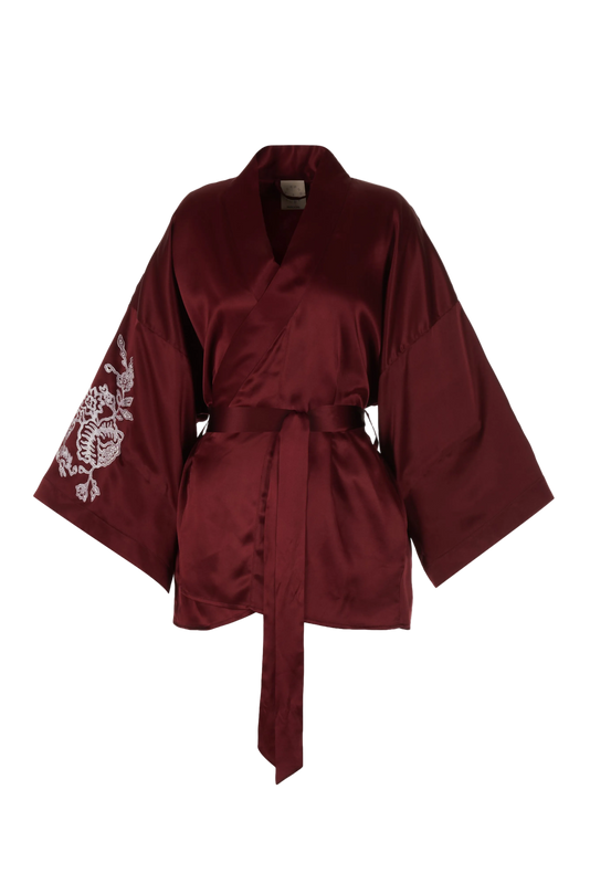 BELLA SILK BLOCK PRINT KIMONO CABERNET PRE-ORDER
