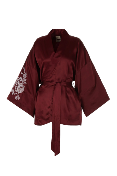 BELLA SILK BLOCK PRINT KIMONO CABERNET
