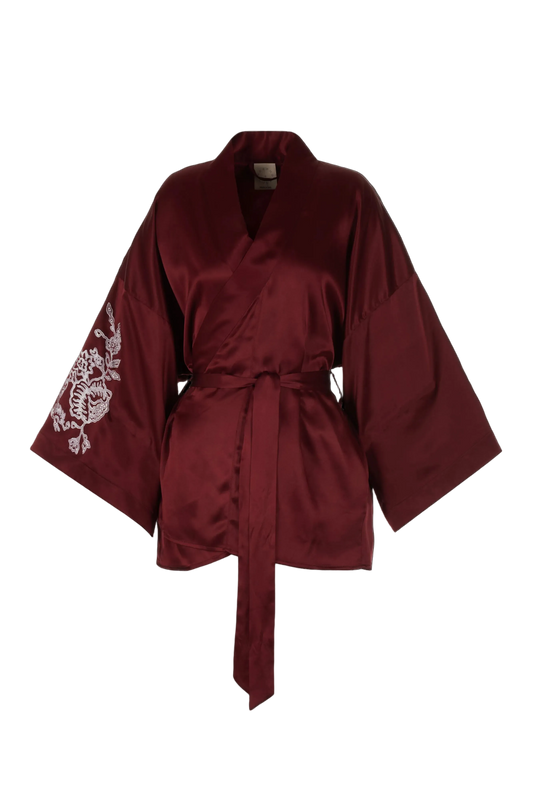 BELLA SILK BLOCK PRINT KIMONO CABERNET