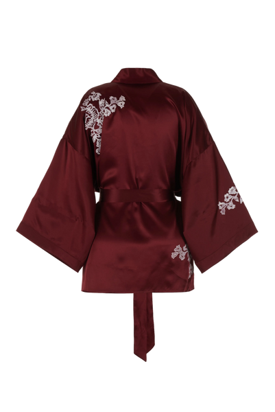 BELLA SILK BLOCK PRINT KIMONO CABERNET
