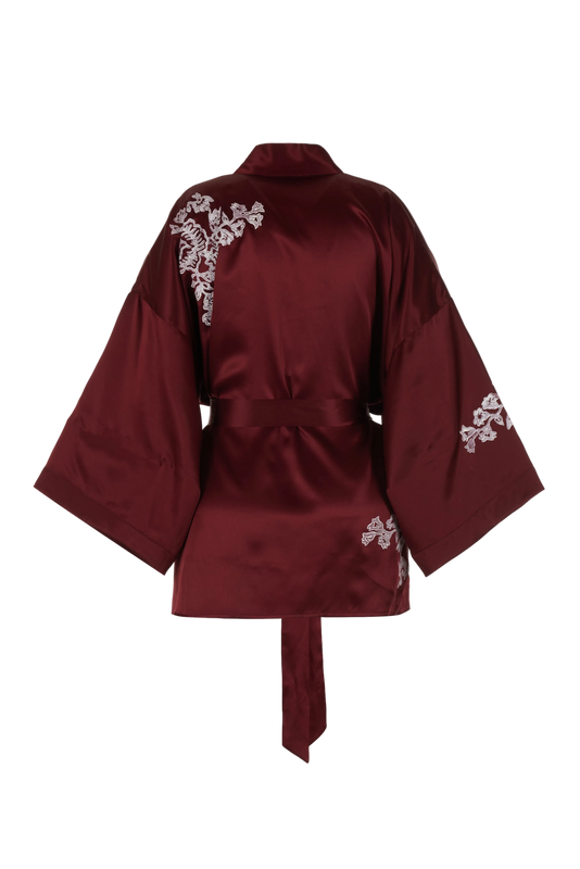 BELLA SILK BLOCK PRINT KIMONO CABERNET PRE-ORDER