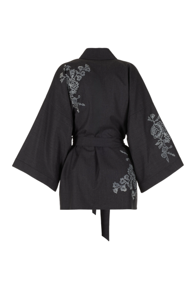BELLA WOOL FLANNEL BLOCK PRINT KIMONO SMOKE