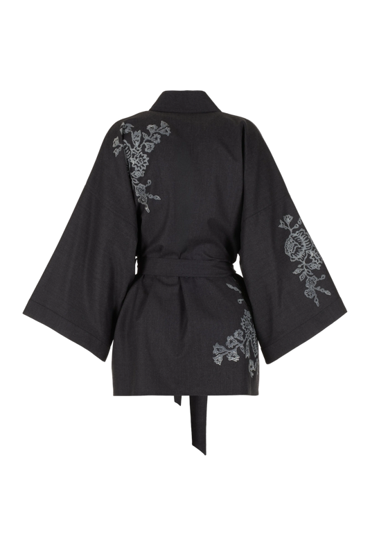 BELLA WOOL FLANNEL BLOCK PRINT KIMONO SMOKE PRE-ORDER