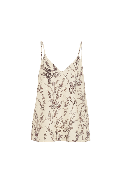 CLARA FLOWER MEADOW LINEN CAMI TOP - MOKA