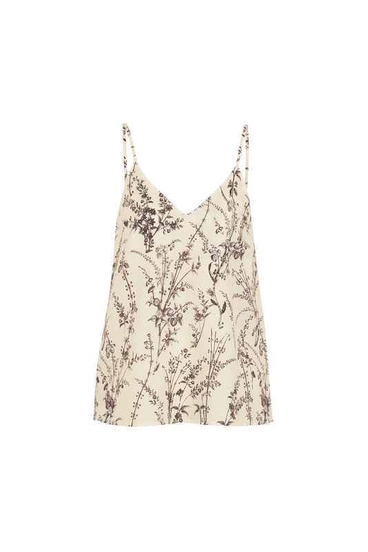 CLARA FLOWER MEADOW LINEN CAMI TOP - MOKA