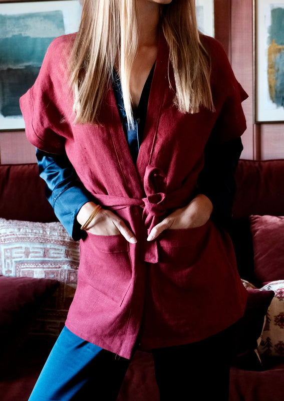 ALBA LINEN GILET CHERRY PRE-ORDER