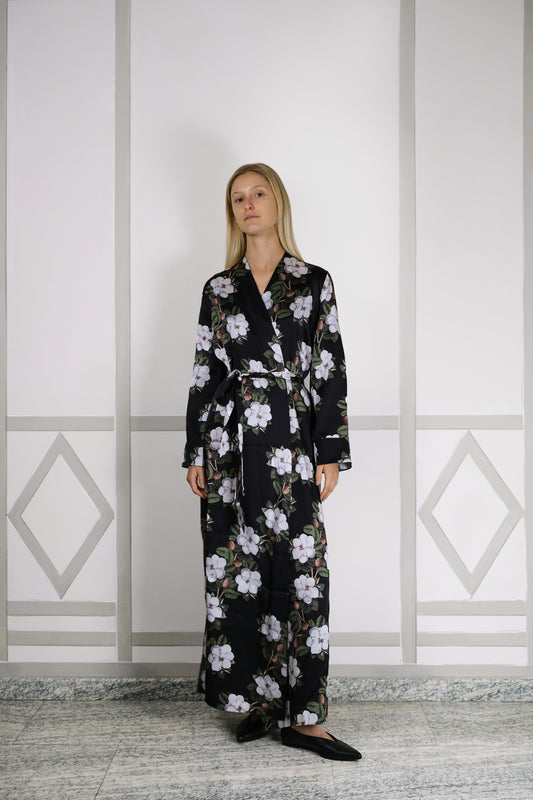 LUNA SILK ROBE NOCTURNAL MAGNOLIA