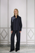EMMA WOOL FLANNEL BLOCK PRINT SHIRT SLATE