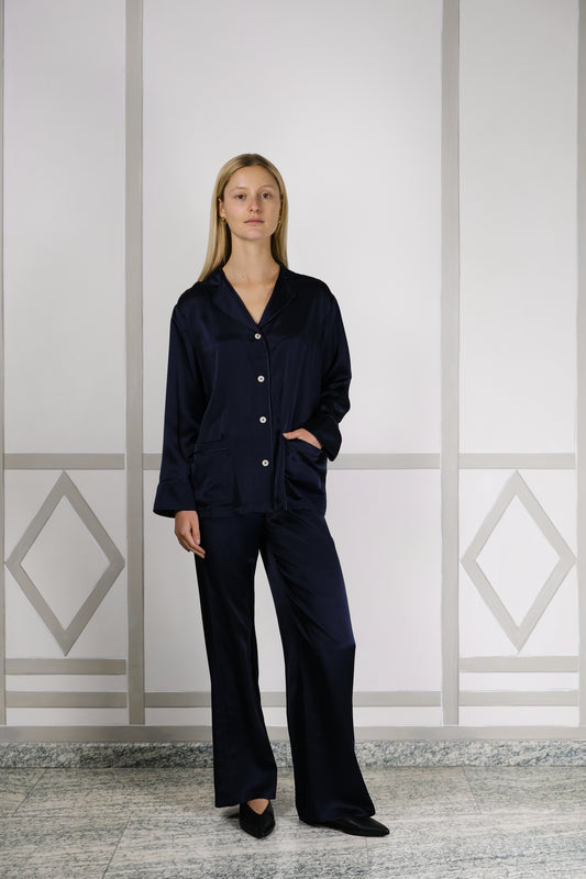 EVA SILK PYJAMA SET MIDNIGHT BLUE