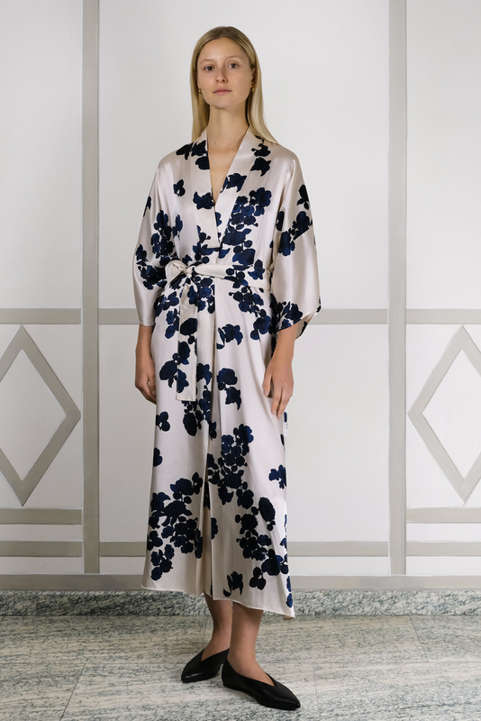 CELESTE MORNING GLOW SILK KAFTAN DRESS