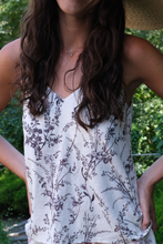 CLARA FLOWER MEADOW LINEN CAMI TOP - MOKA