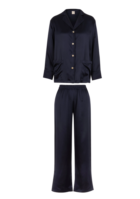 EVA SILK PYJAMA SET MIDNIGHT BLUE
