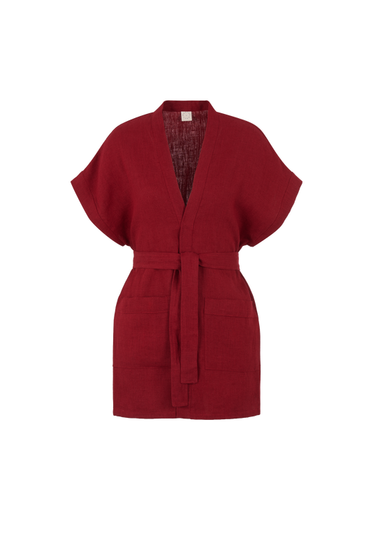 ALBA LINEN GILET CHERRY PRE-ORDER
