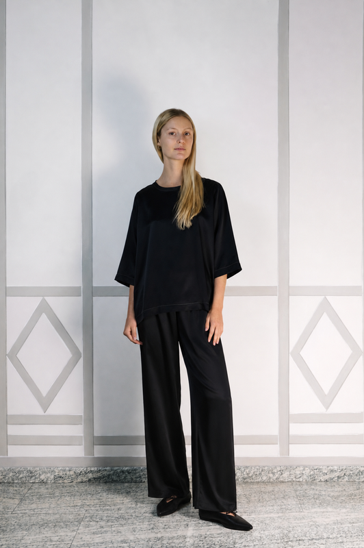 NICOLE SILK TROUSERS BLACK INK PRE-ORDER