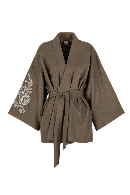 BELLA WOOL/CASHMERE FLANNEL BLOCK PRINT KIMONO CORD PRE-ORDER