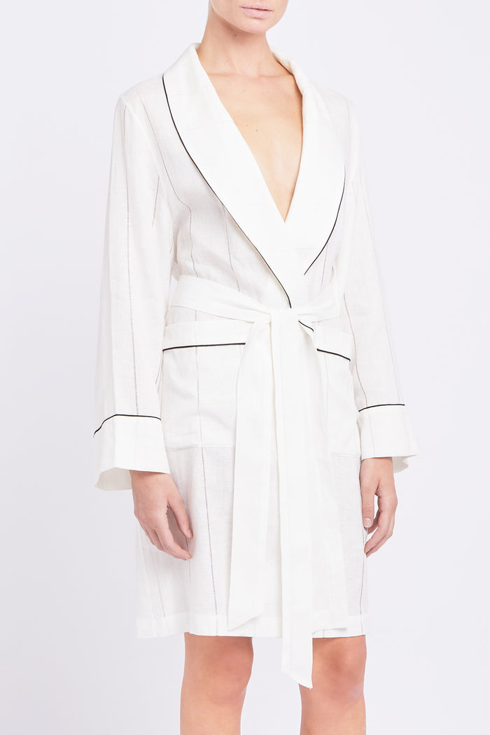 short-length linen white robe
