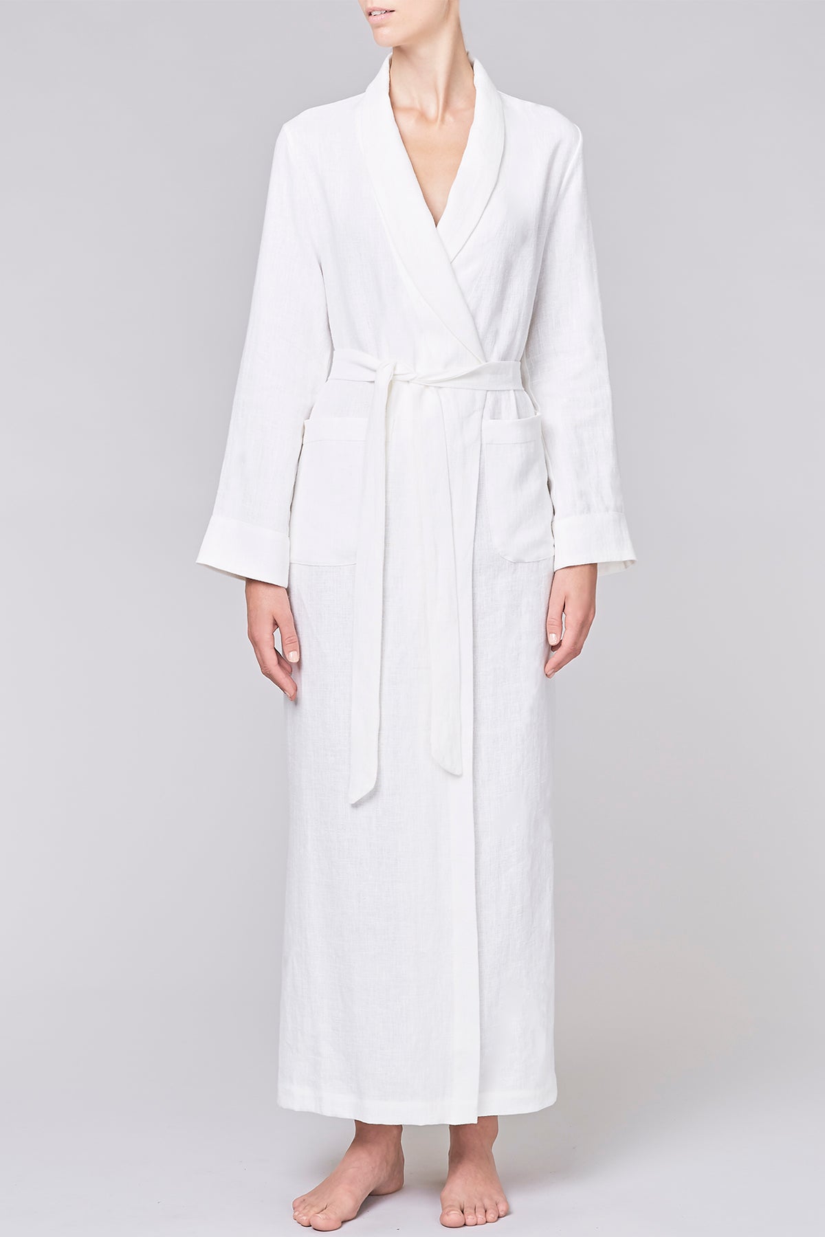 long-length linen white robe