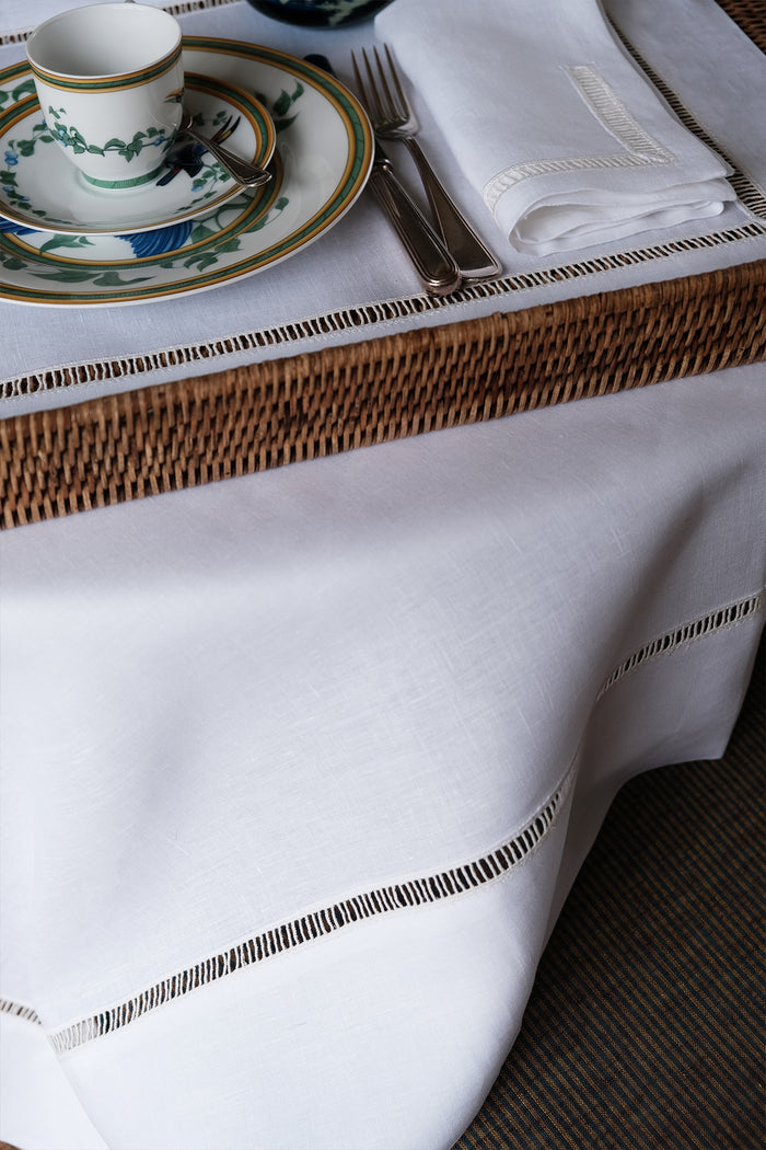 classic white linen tablecloth