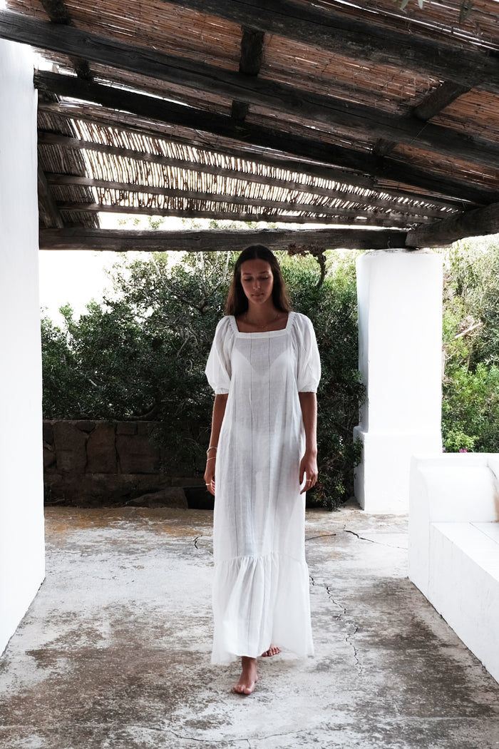 long-length linen white nightdress