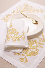 SET OF TWO BLOCK PRINTED AJOUR LINEN PLACEMATS & NAPKINS
