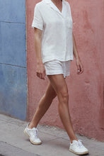 white linen sleepwear shorts