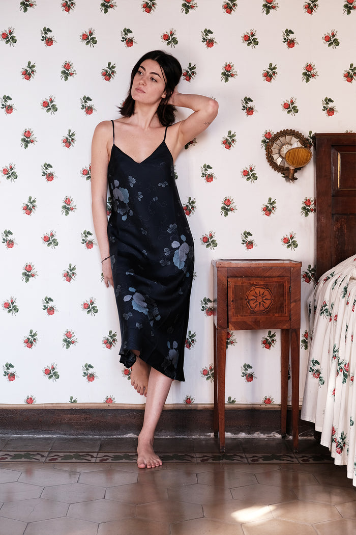 DORA LULLABY SILK MIDI SLIP DRESS